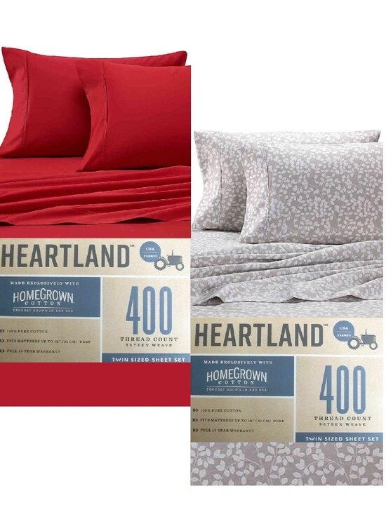 Heartland Other - brand new RED + GRAY Heartland 400 TC 100% Cotton Sateen-Weave TWIN Sheet Sets